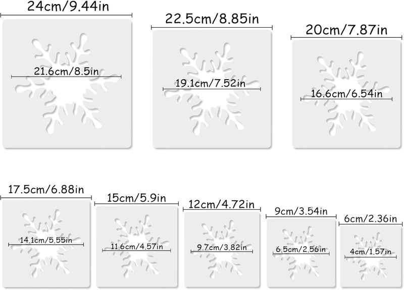 krastmon Snow Stencil, 8 PCS Different Size Snow Stencils, Snow Template Stencil, Large Snow Stencil for Spray Painting, Painting Template for Fabric Walls Arts Paper - Image 2